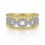 14K TWO TONE .35CTW DIAMOND PAVE LINK AND DOUBLE BEAD BAND