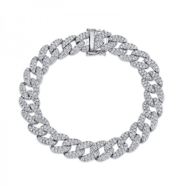14K White Gold 4.36Ctw Diamond Pave Link Bracelet