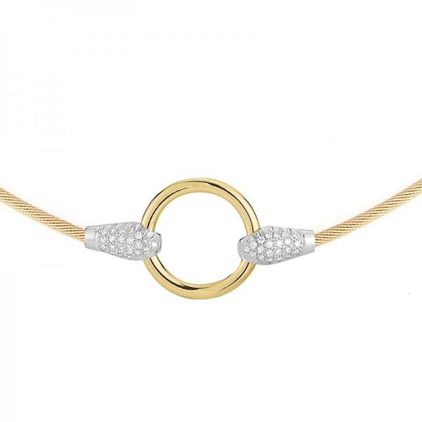 14K Yellow Gold Circle Wire Necklace with Diamond Accent