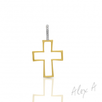 14K Yellow Gold Cross Outline Pendant With Diamond Accent