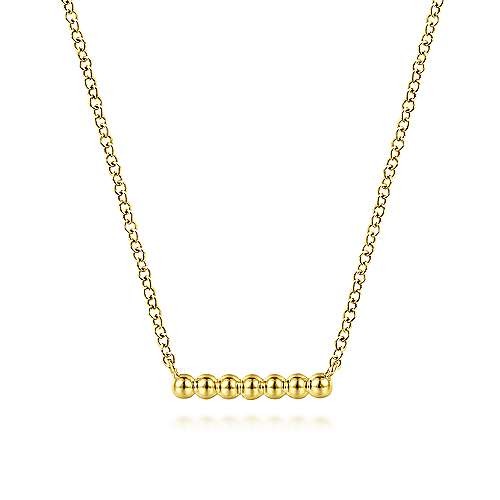 14K YELLOW GOLD BEADED BAR NECKLACE