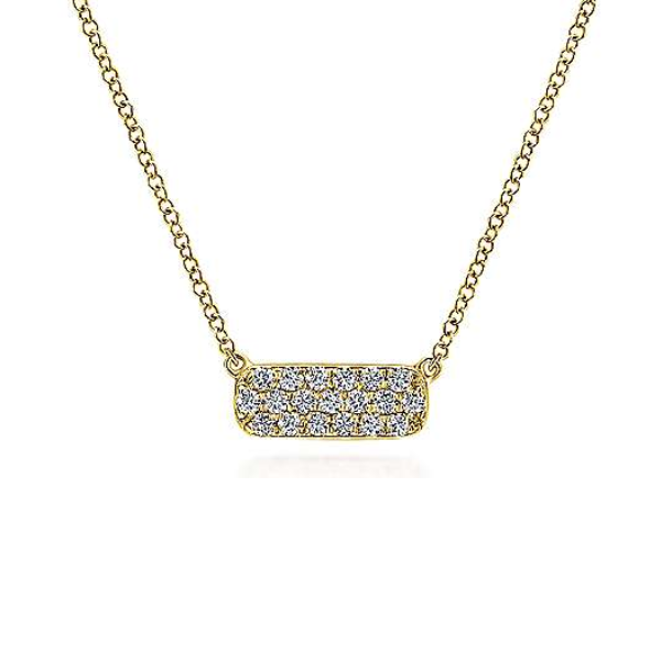14K Yellow Gold Pave Diamond Bar Necklace