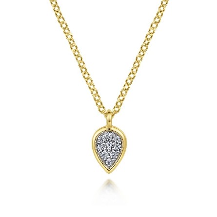 14K YELLOW GOLD .05CTW DIAMOND LUSSO NECKLACE WITH PAVE TEARDROP