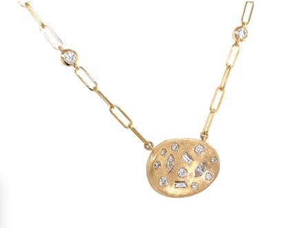 14K YELLOW GOLD SCATTERED DIAMOND PAPERCLIP NECKLACE