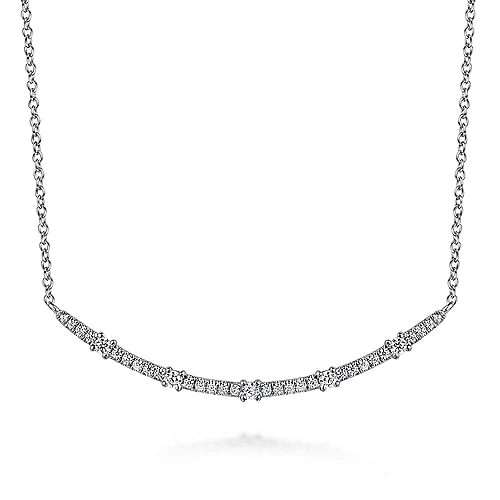 14K WHITE GOLD DIAMOND CURVED BAR NECKLACE