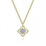 Gabriel 14K Yellow and White Gold Diamond Floral Pendant Necklace .11ctw