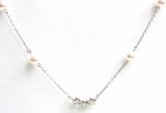 18K WHITE GOLD DIAMOND AND PEARL STATION NECKLACE