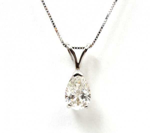14K White Gold 1.00Ct Pear Solitaire Pendant