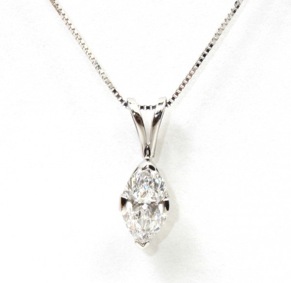 14K White Gold .75Ct Marquise Solitaire Pendant