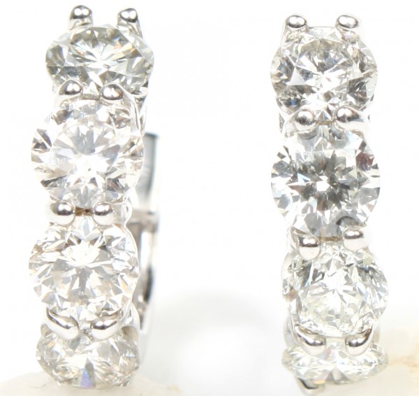 14K White Gold Diamond Hoop Earrings