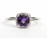 14K WHITE GOLD DIAMOND AND AMETHYST RING