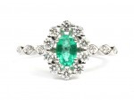 14K WHITE GOLD DIAMOND AND EMERALD RING
