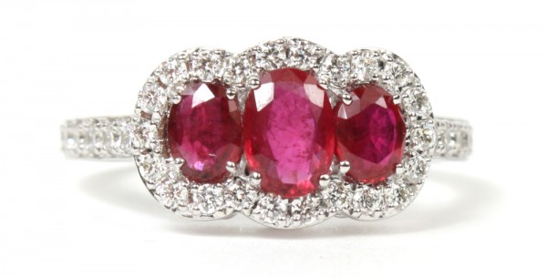 14K White Gold .52Ctw Diamond And 1.03Ctw Ruby Ring