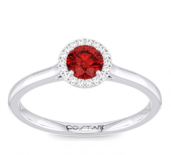 14K White Gold .05Ctw Diamond And .30Ct Ruby Ring
