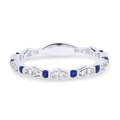 14K WHITE GOLD .08CTW DIAMOND AND .14CTW SAPPHIRE STACKABLE RING