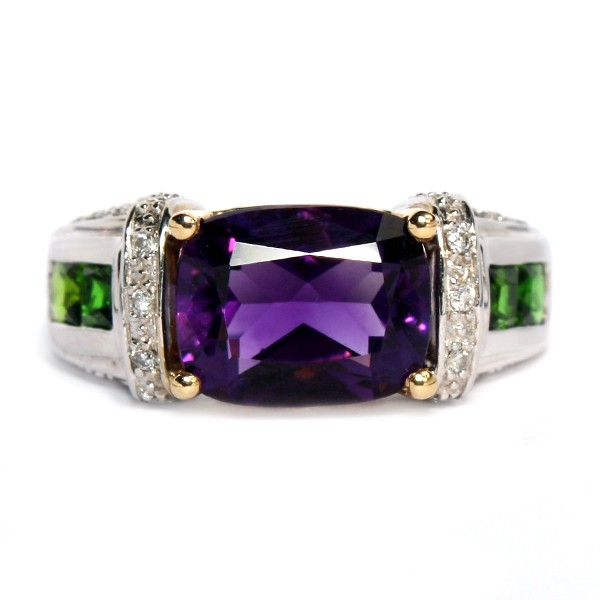 14K Two-Tone Gold Amethyst Multi-Gem Cocktail Ring