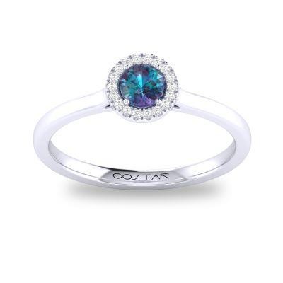 14K White Gold .05Ctw Diamond And .30 Synthetic Alexanderite Ring