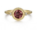 14K YELLOW GOLD GARNET RING WITH DIAMOND ACCENTS