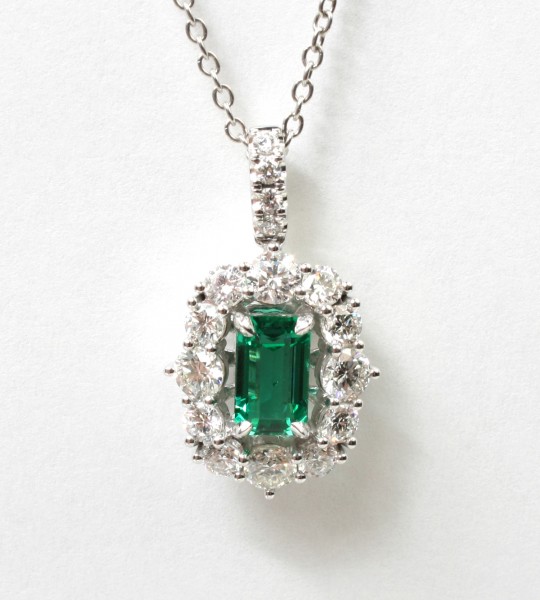 Platinum 2.03Ctw Diamond 1.53Ct Emerald Pendant