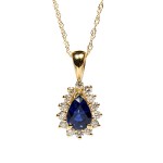 18K Yellow Gold Pear Shaped Sapphire and Diamond Pendant