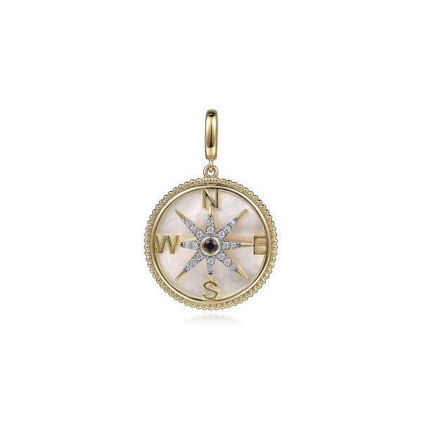 Gabriel 14K Yellow Gold Mother of Pearl, Diamond and Sapphire Compass Pendant