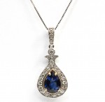 14K WHITE AND YELLOW GOLD DIAMOND AND SAPPHIRE PENDANT