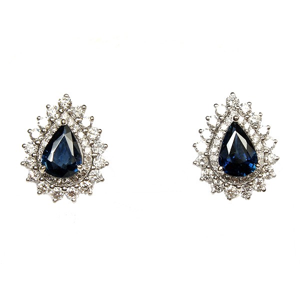 18K White Gold Pear Sapphire And Diamond Earrings