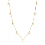 14K YELLOW GOLD .10CTW DIAMOND AND PEARL DANGLE NECKLACE