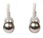 18K White Gold 1.12 CTW Diamond and Pearl Earrings