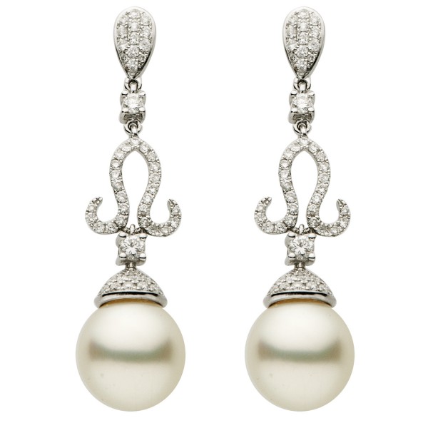 18K White Gold 1.04 CTW Diamond and Pearl Earrings