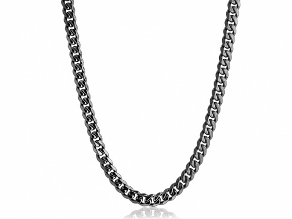MENS 24 INCH BLACK ION PLATED STAINLESS STEL CUBAN LINK POLISHED CHAIN