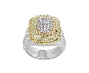 ALWAND VAHAN STERLING SILVER AND 14K YELLOW GOLD PAVE DIAMOND RING