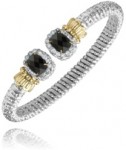 6mm Wide Vahan Sterling Silver and 14K Yellow Gold Onyx and Diamond Bangle Bracelet
