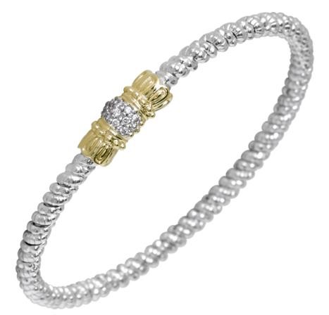 3mm Wide Vahan Sterling Silver and 14K Yellow Gold Diamond Bangle Bracelet
