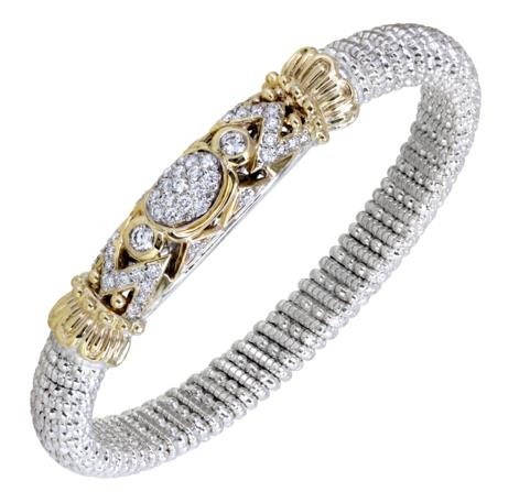 8mm Wide Vahan Sterling Silver and 14K Yellow Gold Diamond Bangle Bracelet