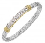 6mm Wide Vanah Sterling Silver and 14K Yellow Gold Diamond Bangle Bracelet