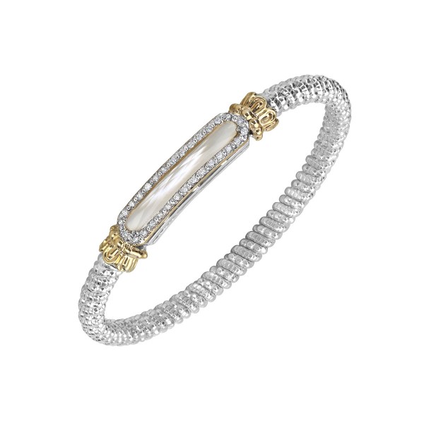 VAHAN 14K YELLOW GOLD AND STERLING SILVER .23CTW DIAMOND 4MM CLOSED MOTHER OF PEARL BRACELET