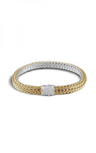 JOHN HARDY STERLING SILVER AND 14K YELLOW GOLD REVERSIBLE BRACELET WITH DIAMOND CLASP