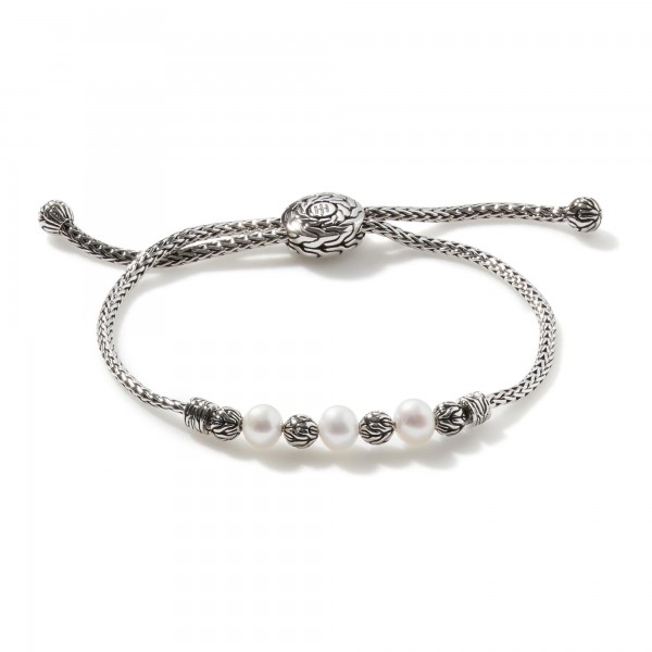 JOHN HARDY STERLING SILVER MINI CHAIN PULL THROUGH BRACELET WITH 6 FRESHWATER PEARLS
