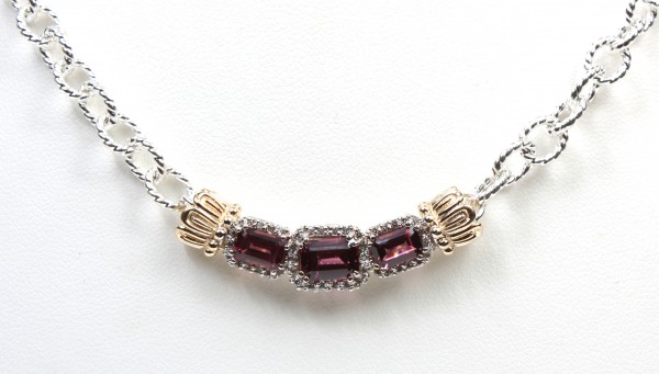 VAHAN STERLING SILVER AND 14K .22CTW DIAMOND RHODOLITE NECKLACE