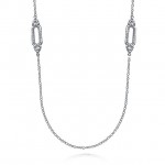Sterling Silver 36 inch Rectangle Link Station Necklace