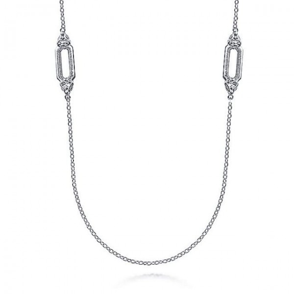 Sterling Silver 36 inch Rectangle Link Station Necklace