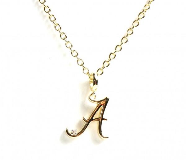 SILVER GOLD PLATED DIAMOND ACCENT ALABAMA A NECKLACE