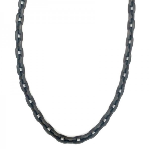 GUNMETAL GRAY PLATED STAINLESS STEEL BRUSHED LINK NECKLACE