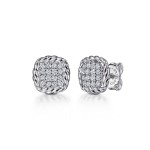STERLING SILVER & PAVE WHiTE SAPPHIRE STUD EARRINGS WITH ROPE FRAME