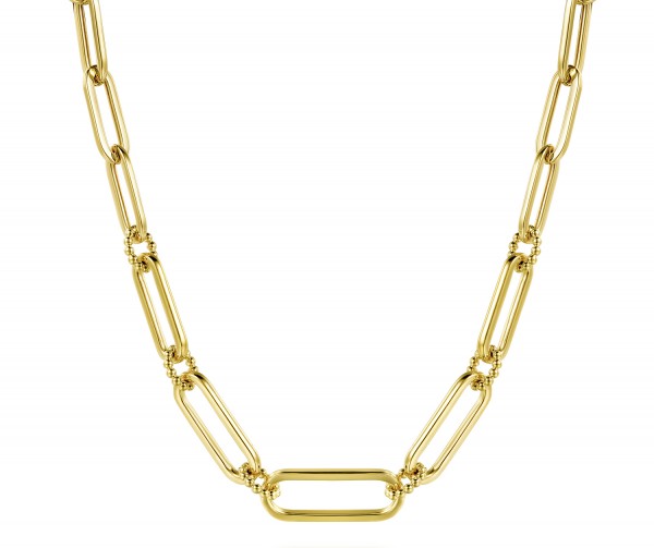 14K YELLOW GOLD BALL LINK PAPERCLIP CHAIN NECKLACE