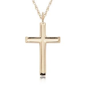 14K Yellow Gold Concave Cross Necklace