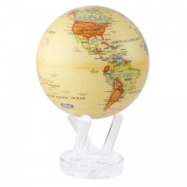 SPINNING YELLOW POLITICAL MAP GLOBE 6 INCHES WITH ACRYLIC BASE