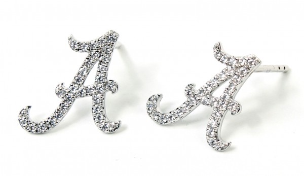University of Alabama Officially Licensed 14K White Gold Spirit A Cubic Zirconia Stud Earrings