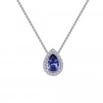 Lafonn Sterling Silver Created Tanzanite Pear-Shaped Halo Necklace